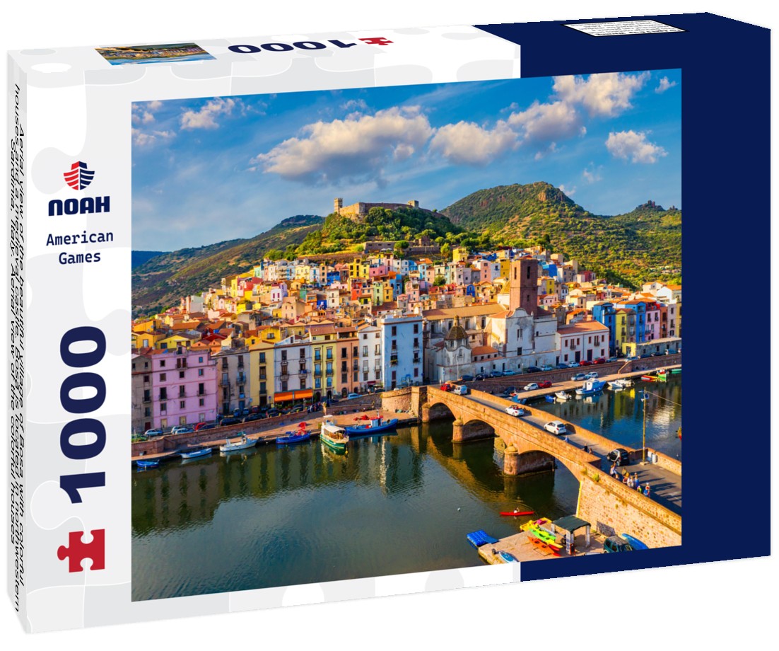 Noah Jigsaw Puzzle Aerial view of the beautiful village of Bosa with colorful houses and a medieval castle. Bosa is located in northwestern Sardinia, Italy. Aerial view of the colorful houses in Bosa village, Sardegna 1000 pieces