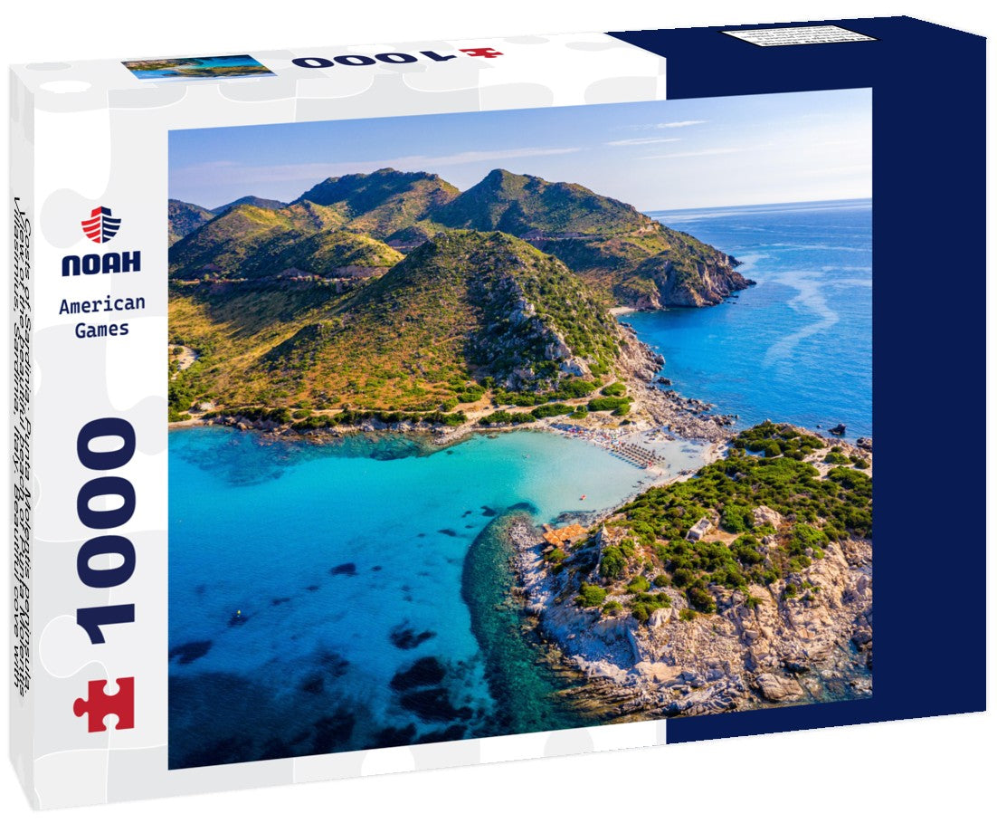 Noah Jigsaw Puzzle Costs of Sardinia: Punta Molentis peninsula. View of the beautiful beach of Punta Molentis, Villasimius, Sardinia, Italy. Beautiful cove with sandy beach at Punta Molentis, Sardinia Island, Italy 1000 pieces