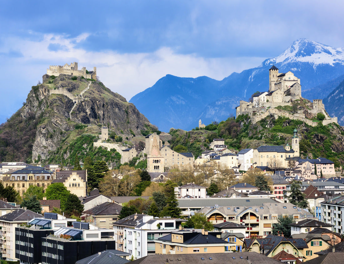 Noah Jigsaw Puzzle Historical Sion town with its two castles, Chateau de Tourbillon and Valere Basilica, spectacular set in the swiss Alps mountains, canton Valais, Switzerland 1000 pieces