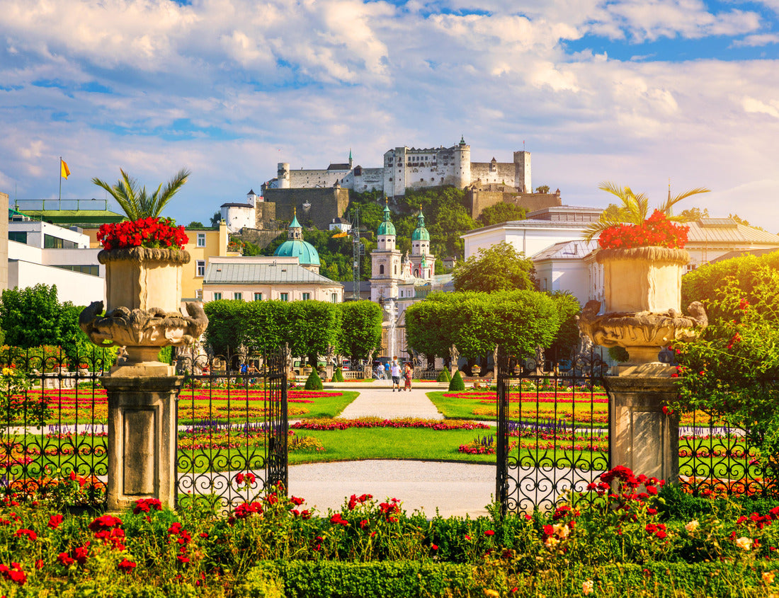 Noah Jigsaw Puzzle Beautiful view of the famous Mirabell Gardens with the old historic Hohensalzburg Fortress in the background in Salzburg, Austria. Famous Mirabell Gardens with historic fortress in Salzburg, Austria 1000 pieces
