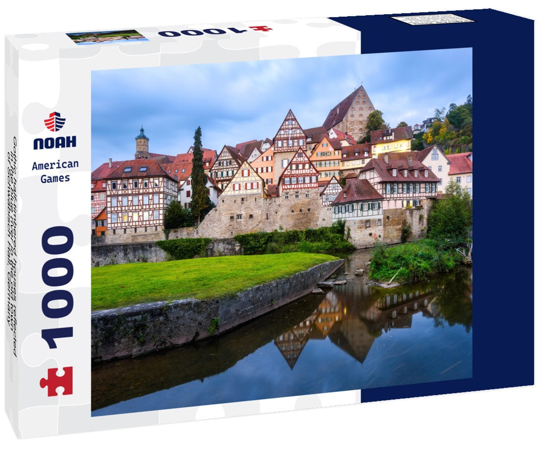 Noah Jigsaw Puzzle Gothic half-timbered houses reflected in the blue river in the old town of Schwäbisch Hall, Germany 1000 pieces