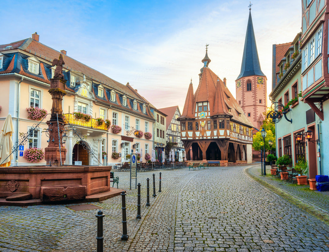 Noah Jigsaw Puzzle Historical Old town of Michelstadt in Odenwald, Germany, view of the colorful houses and timber-frame Town Hall on the central square on sunrise 1000 pieces