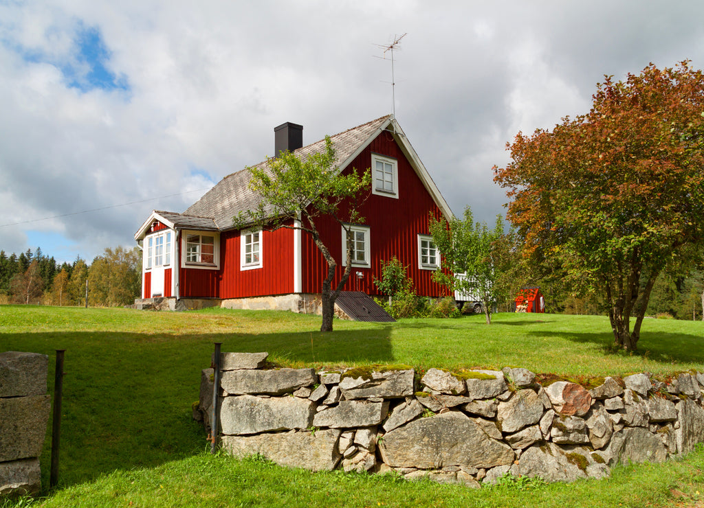 Traditional red Swedish cottage house