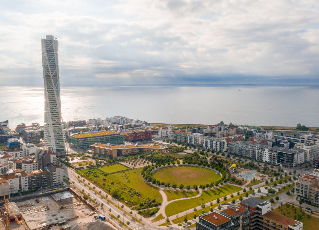 Beautiful aerial panoramic view of the Malmo city in Sweden