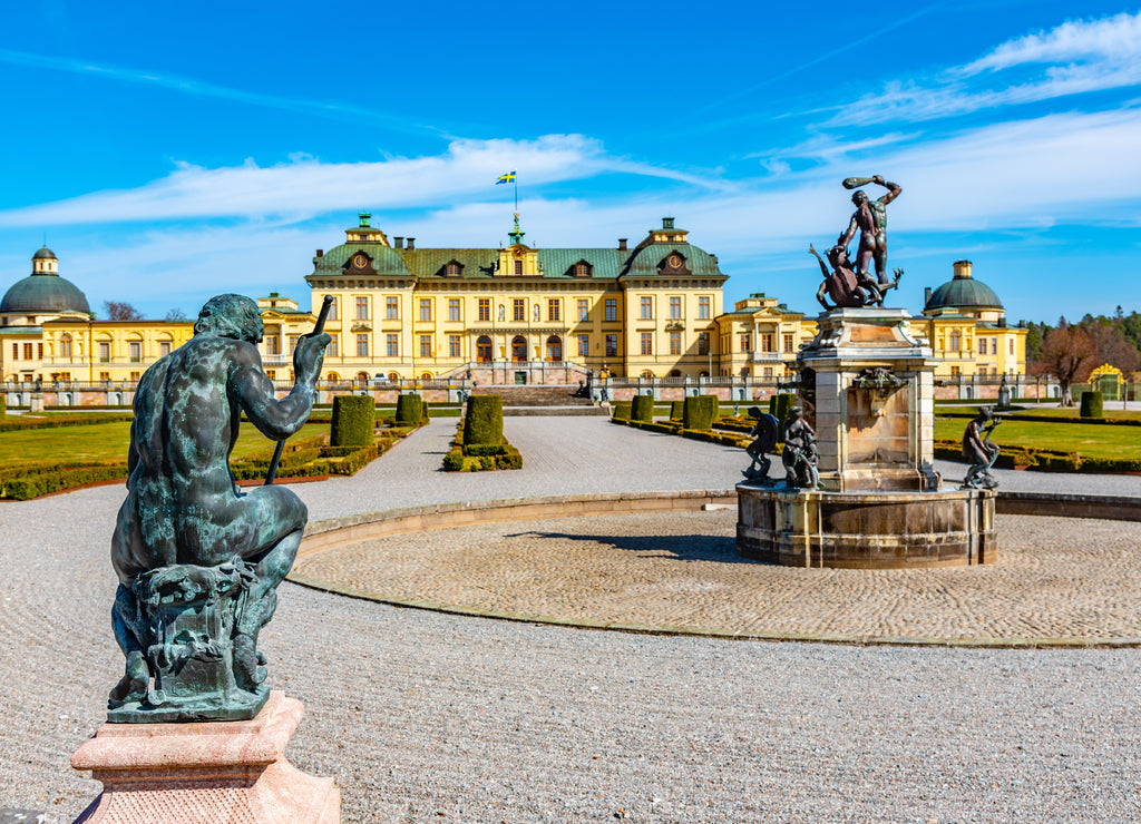 Drottningholm Palace viewed from the royal gardens in Sweden