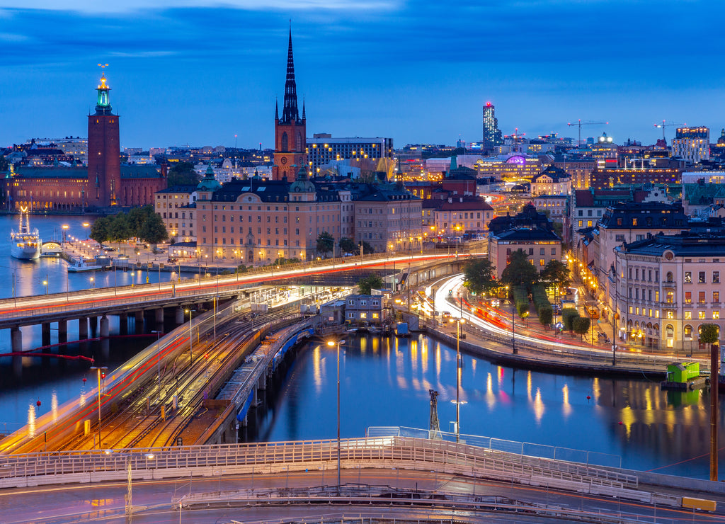 Stockholm. City embankment at sunset