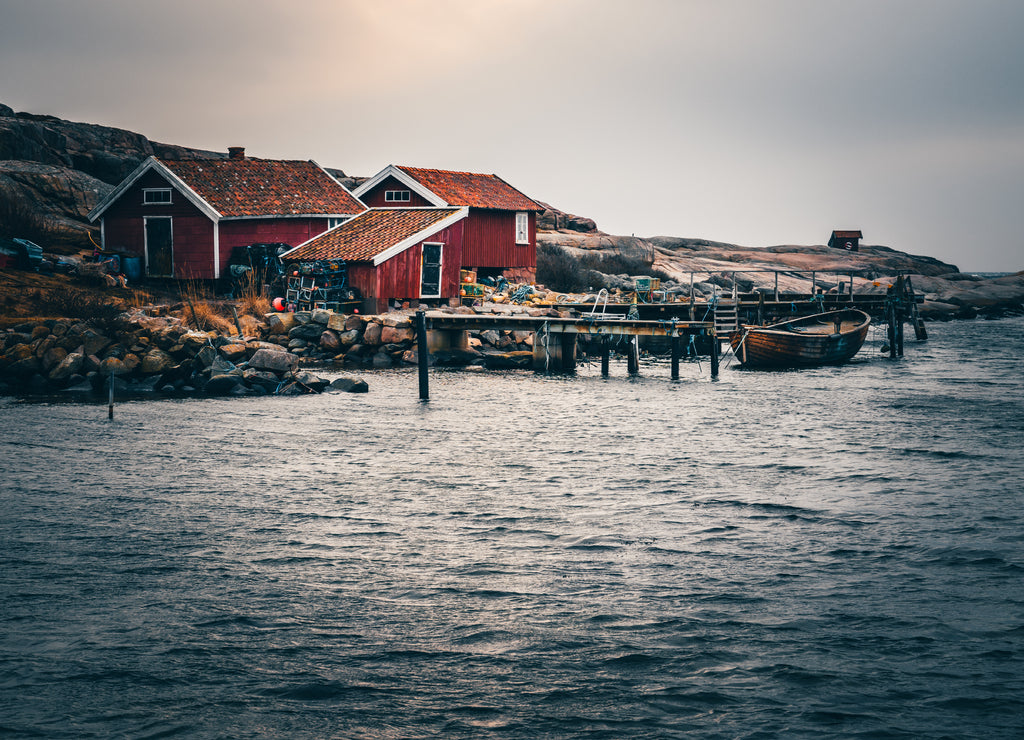 Lake in Sweden, great scenery in the morning at sunrise, Swedish culture and forests, by the lake and the sea. water long exposure