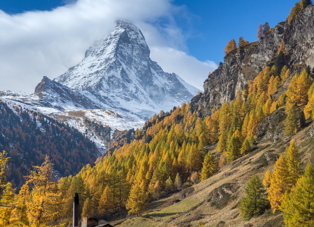 autumn panorama of Mount Matterhorn, Canton of Valais, Switzerland