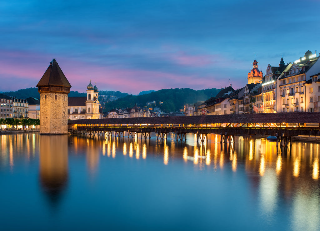 Lucerne. Image of Lucerne, Switzerland during twilight blue hour
