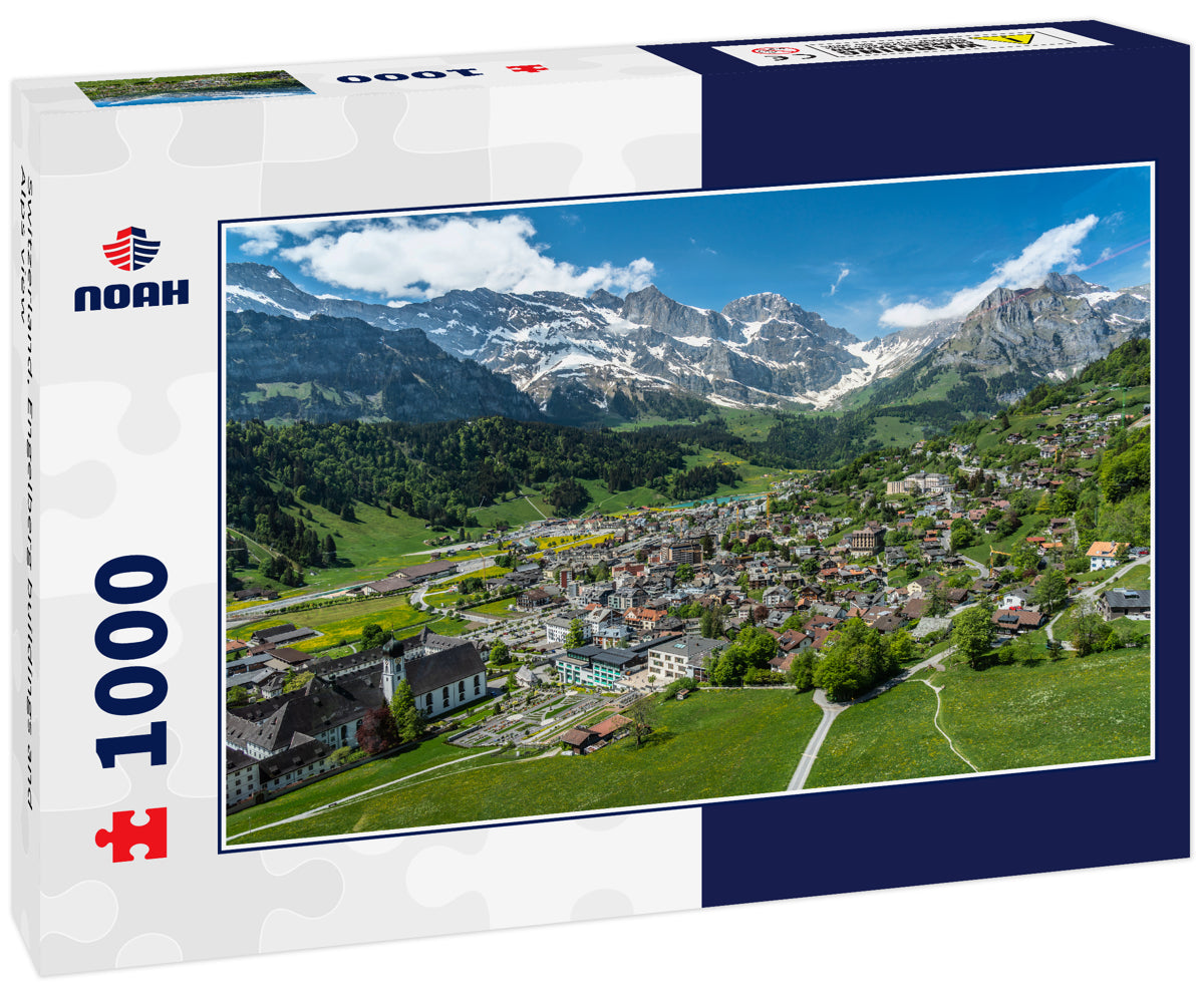 Switzerland, Engelberg buildings and Alps view