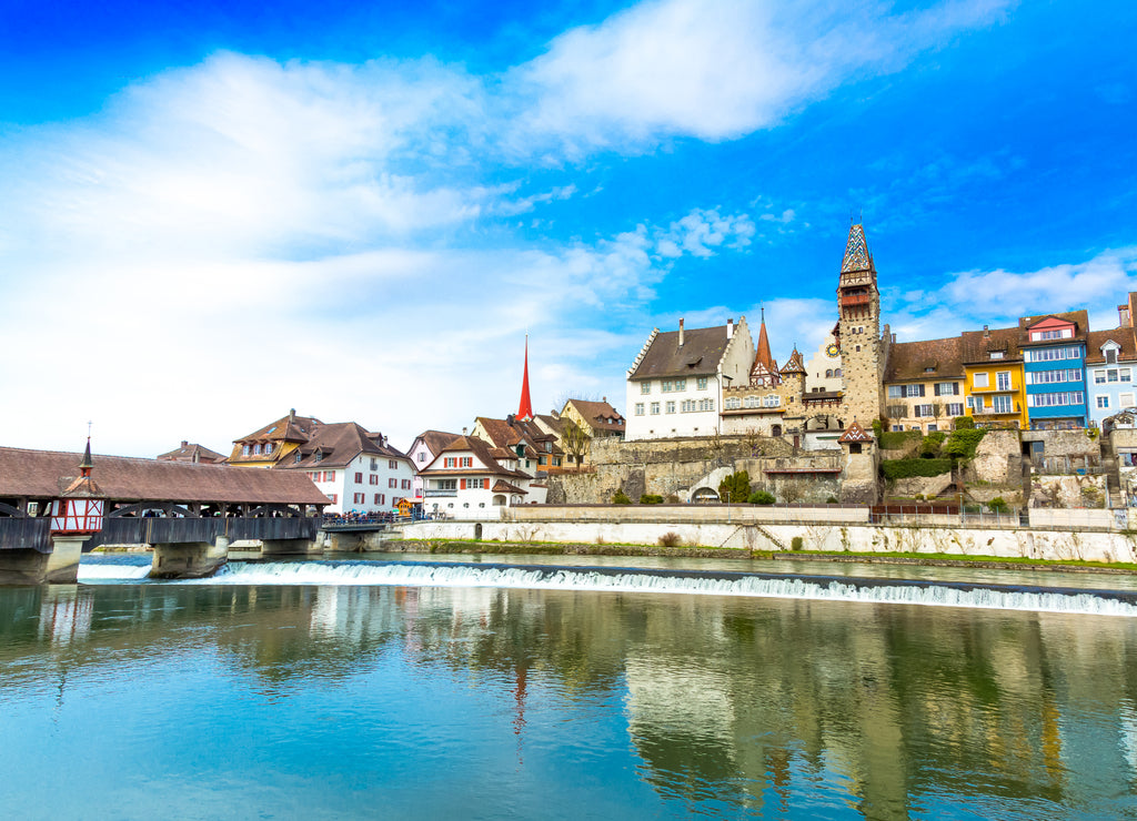 Bremgarten old town located over the Reuss River in Switzerland
