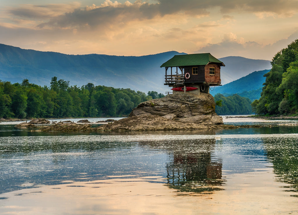 Lonely house on the river Drina in Bajina Basta, Serbia