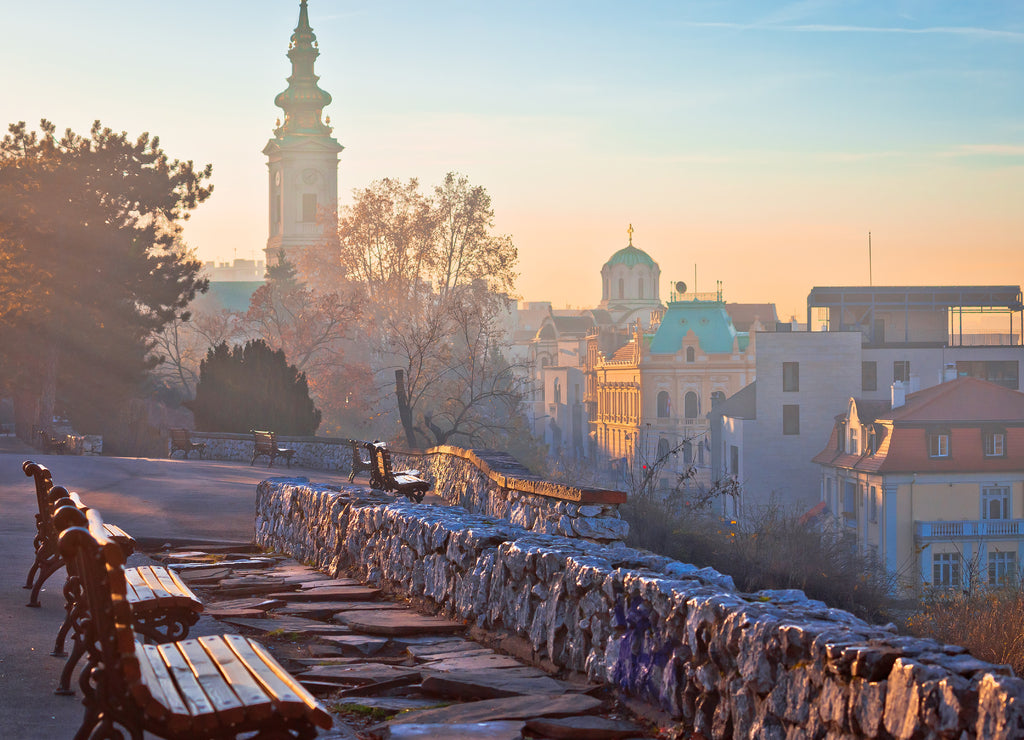 Belgrade. View from Kalemegdan walkway on old city landmarks