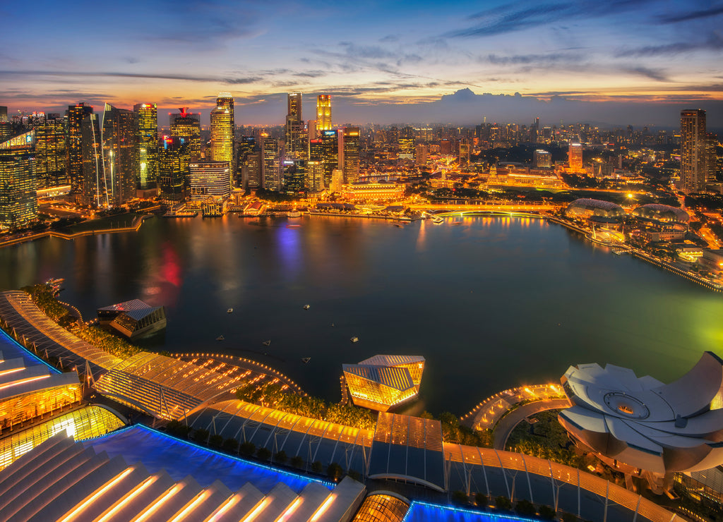 Singapore city and Marina Bay at Twilight time