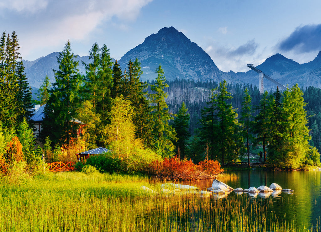 Majestic mountain lake in National Park High Tatra. Strbske pleso, Slovakia