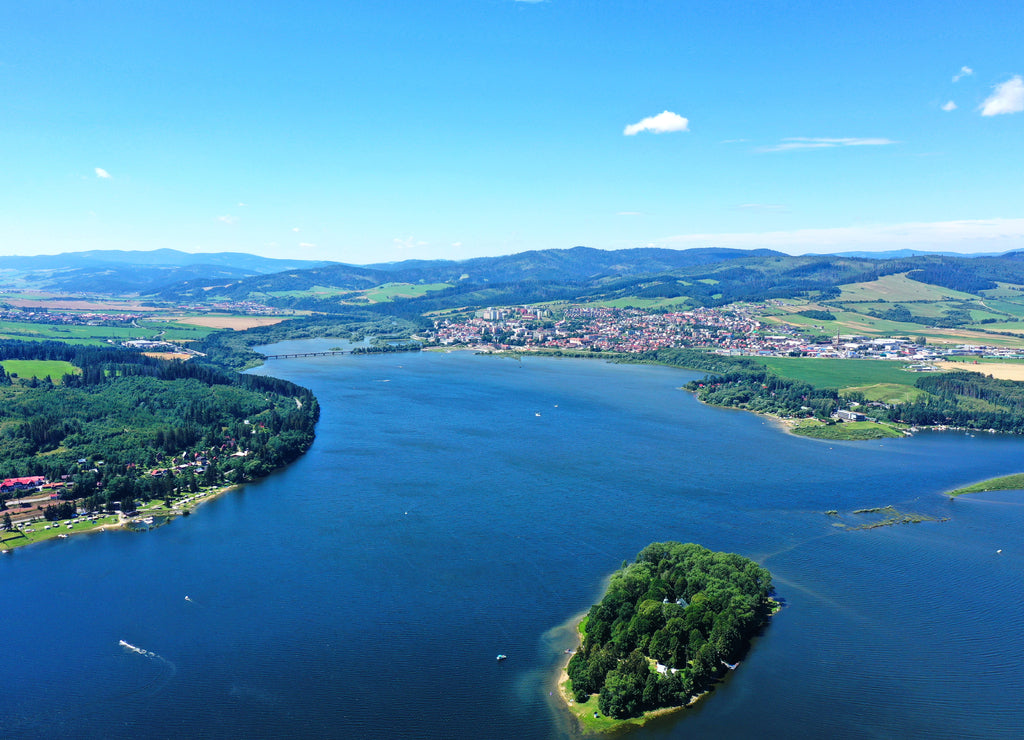 Aerial view of Slanicky island in Namestovo city in Slovakia
