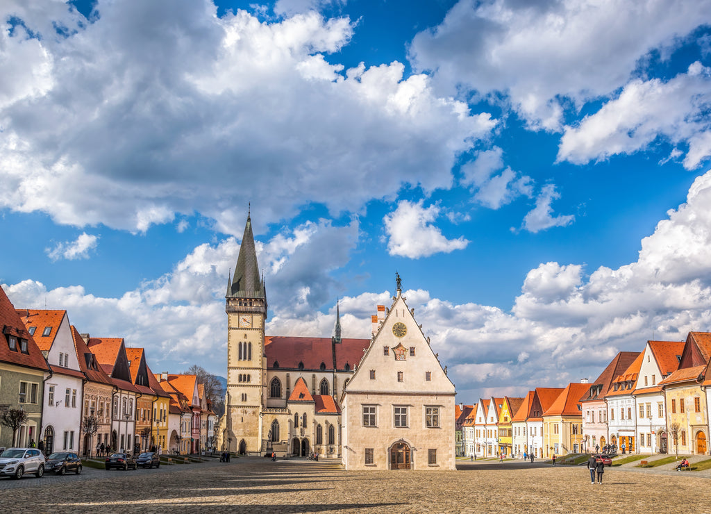 Beautiful old Bardejov with church and main square in Slovakia
