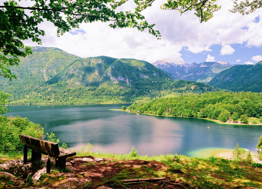 Bench at Bohinj Lake in Slovenia