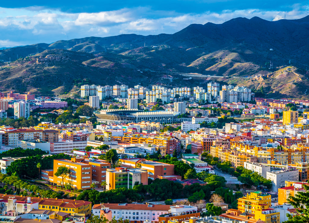 aerial view of the spanish city malaga and rooftops of the old town and adjacent residential district