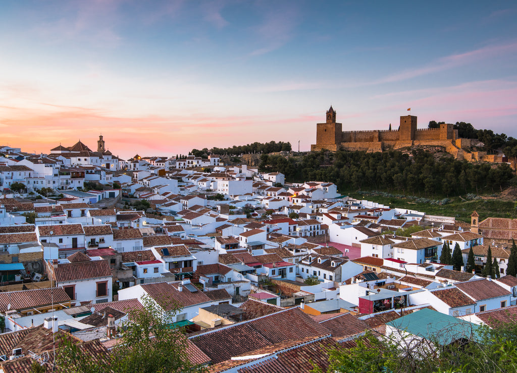 Panoramic cityscape of Antequera at twilight, Spain