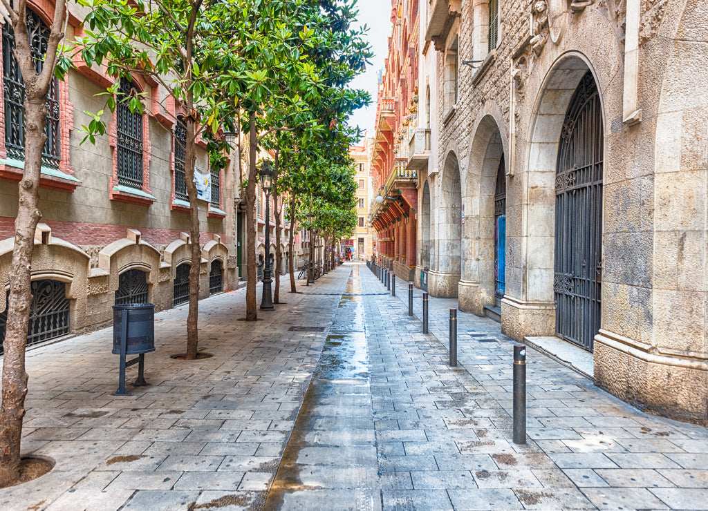 Scenic street in La Ribera district, Barcelona, Catalonia, Spain