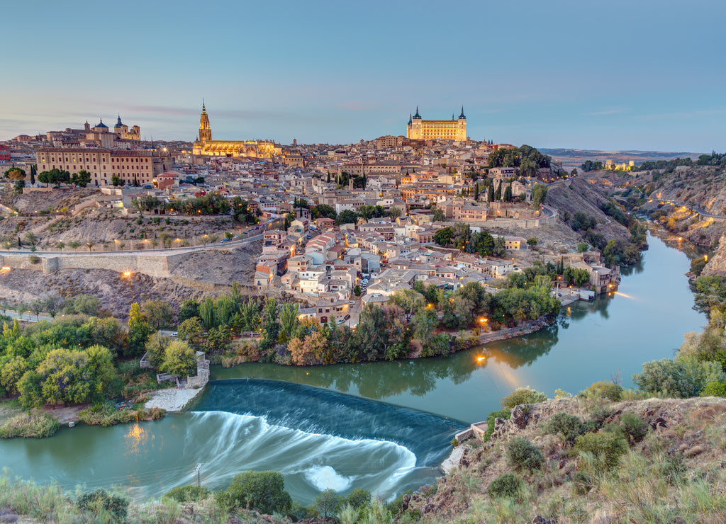 The old city of Toledo in Spain at dusk