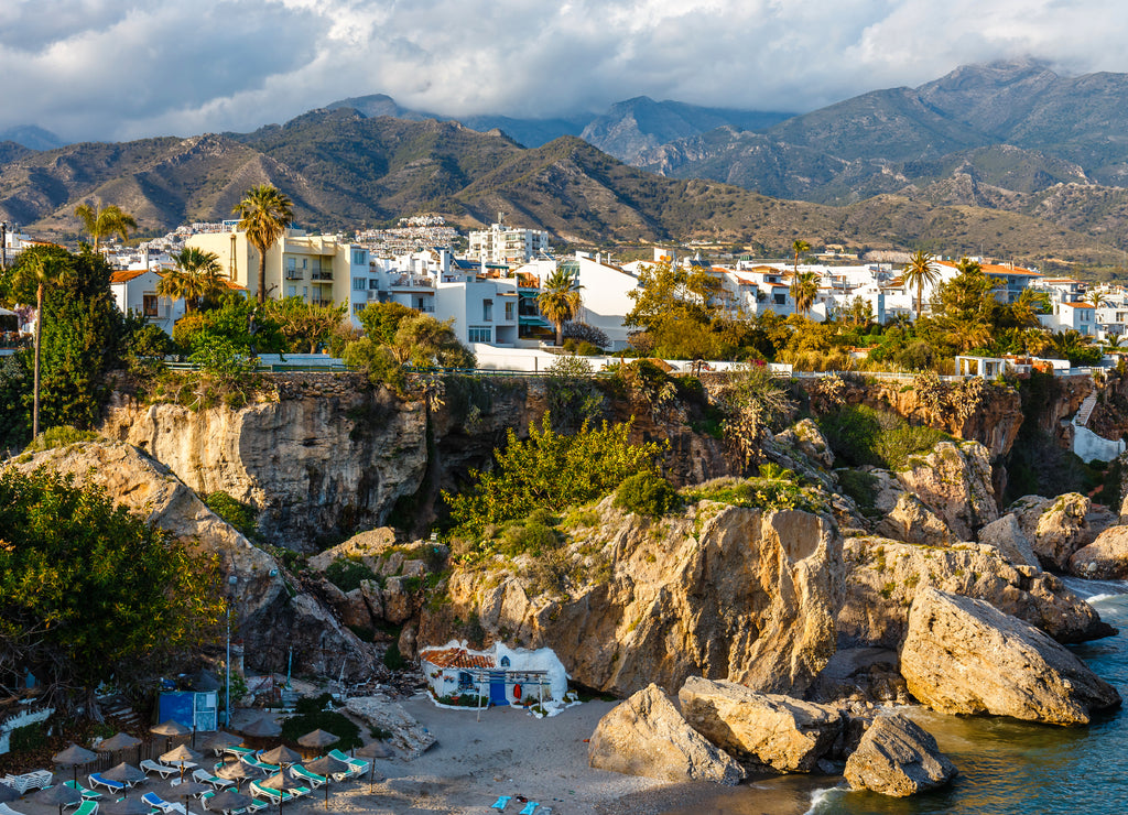 View of beautiful beach in Nerja, Costa del Sol, Andalusia, Spain