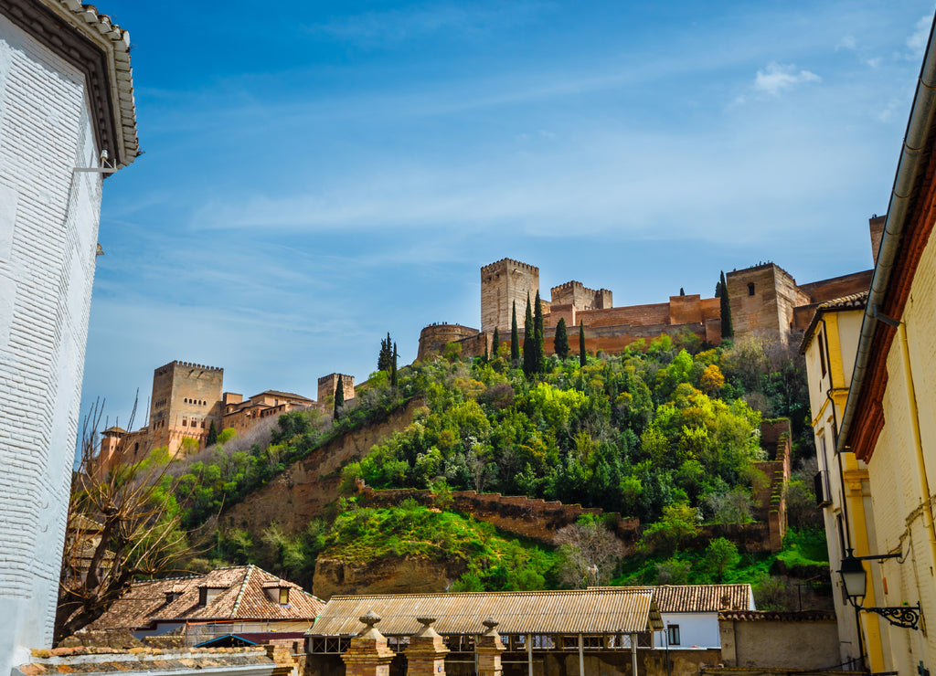 view of arabic fortress of Alhambra in Granada, Spain