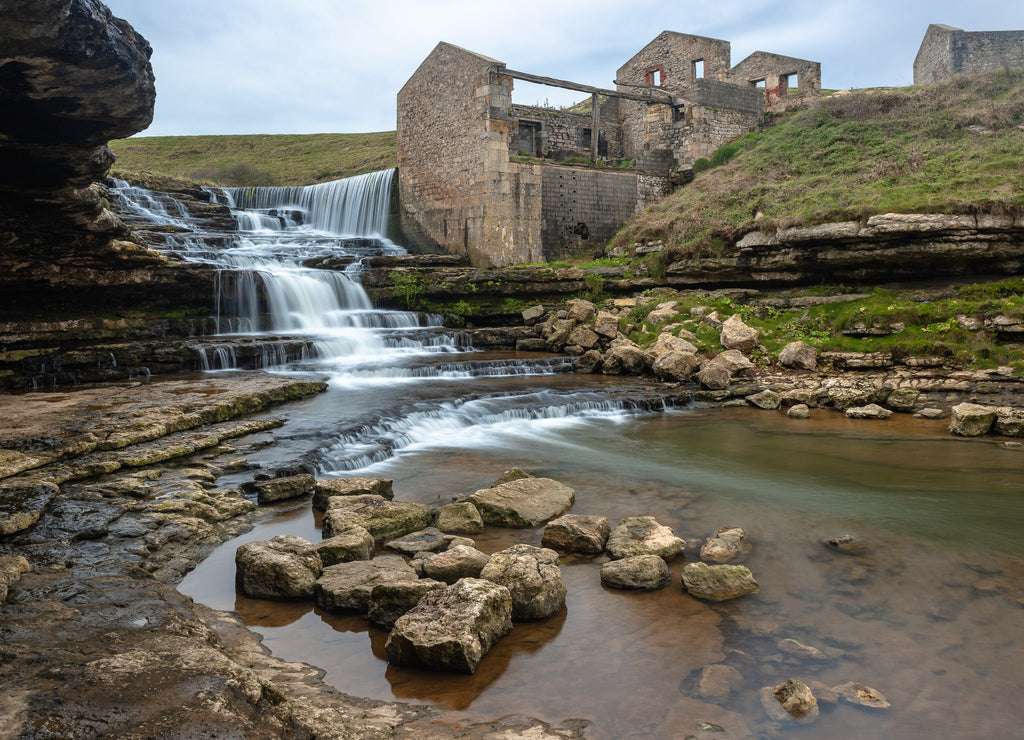 El Bolao Waterfall and a mill in ruins, Cantabria, Spain