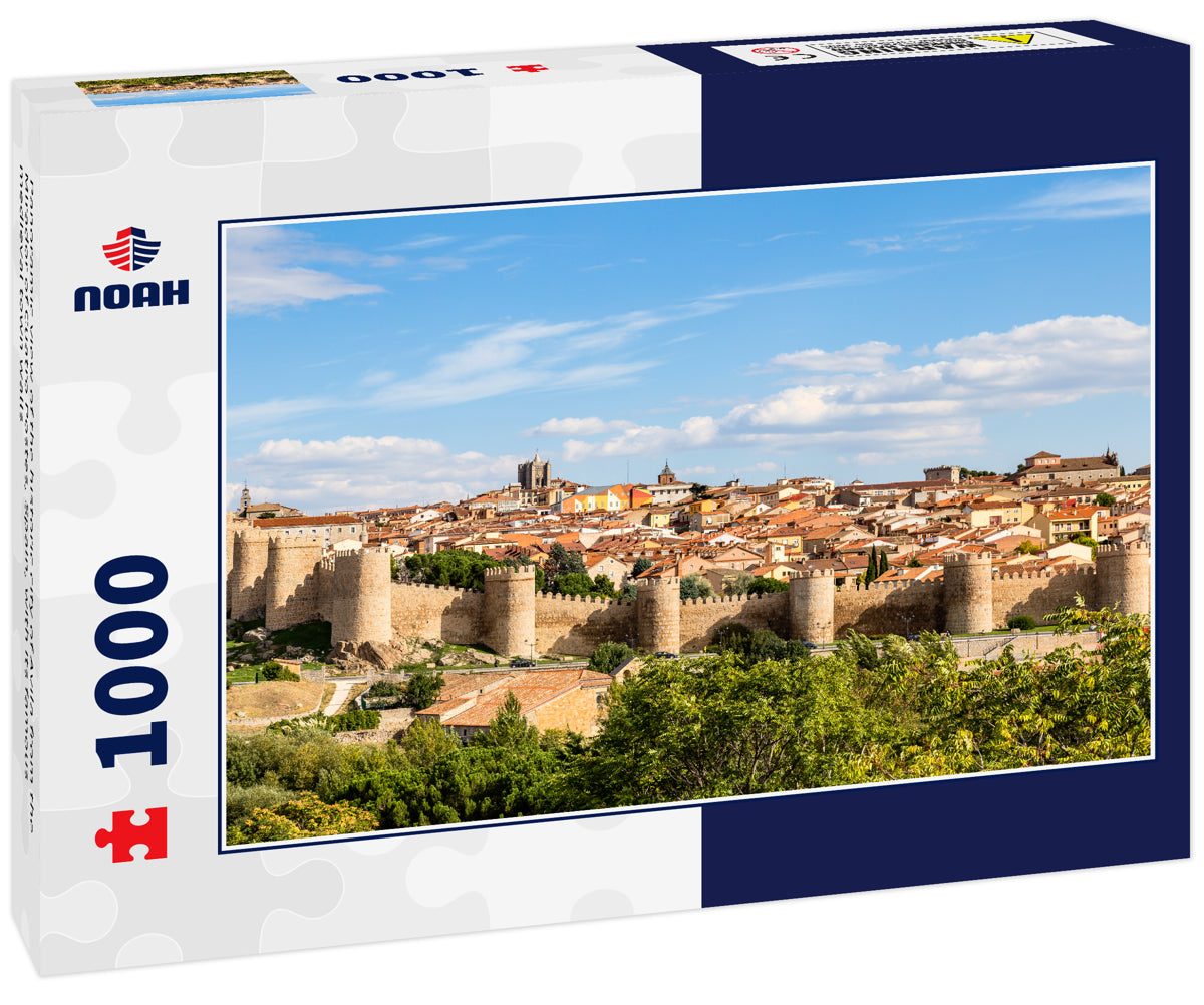 Panoramic view of the historic city of Avila from the Mirador of Cuatro Postes, Spain, with its famous medieval town walls