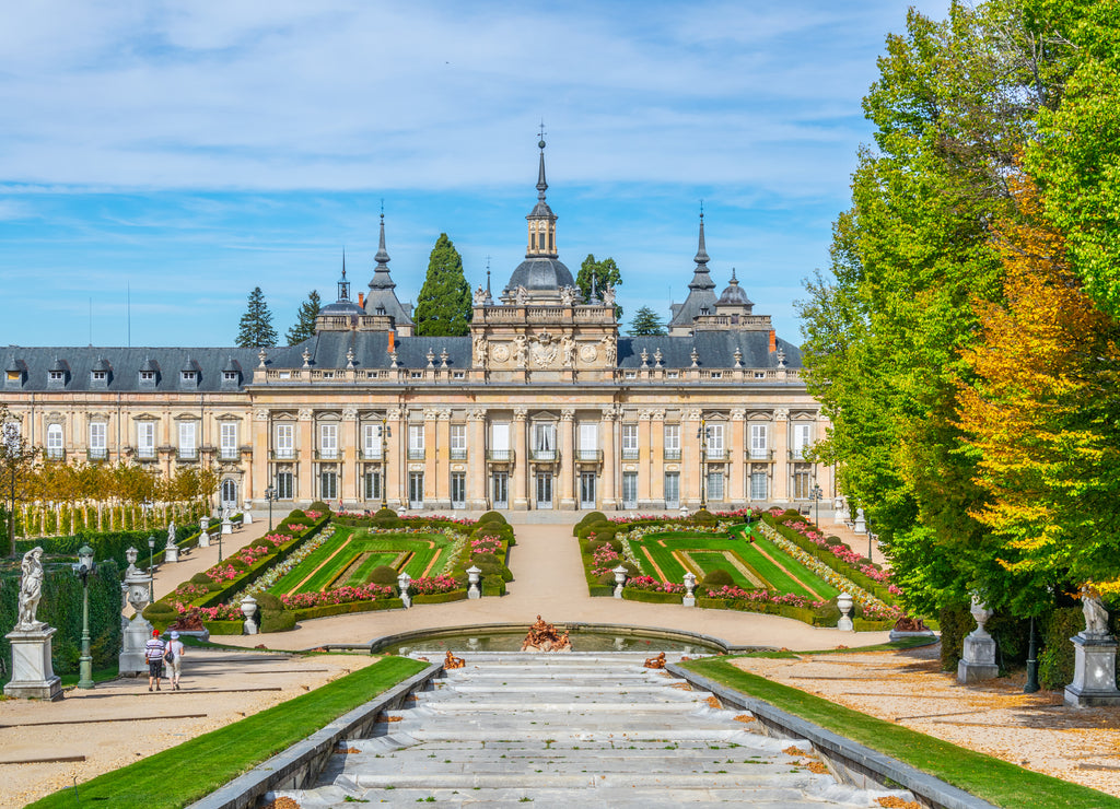 View of Palace la Granja de San Ildefonso from gardens, Spain
