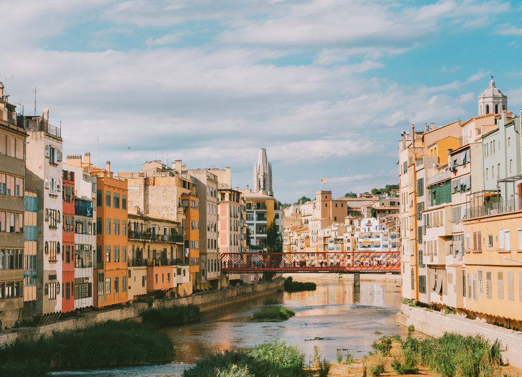 Landscape of Girona city, Catalonia, Spain, summer vacation in Europe