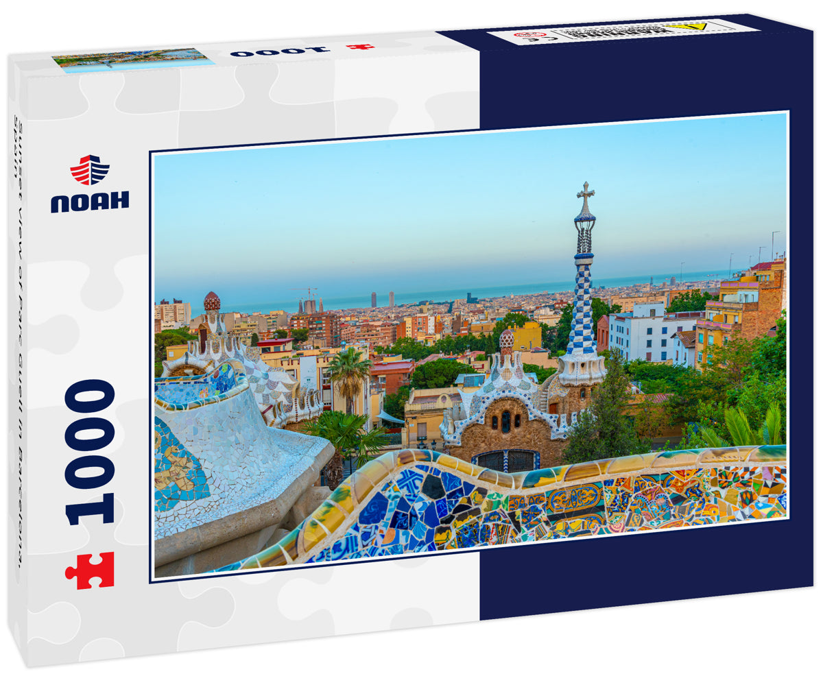 Sunset view of Parc Guell in Barcelona, Spain