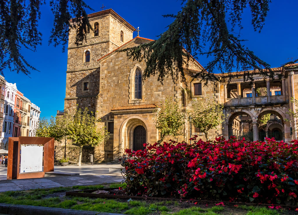 Aviles - Spain. City Streets, Colegio San Nicolás de Bari, Iglesia de Santo Tomás de Canterbury, sidrerias. Beautiful city streets in Aviles - Spain