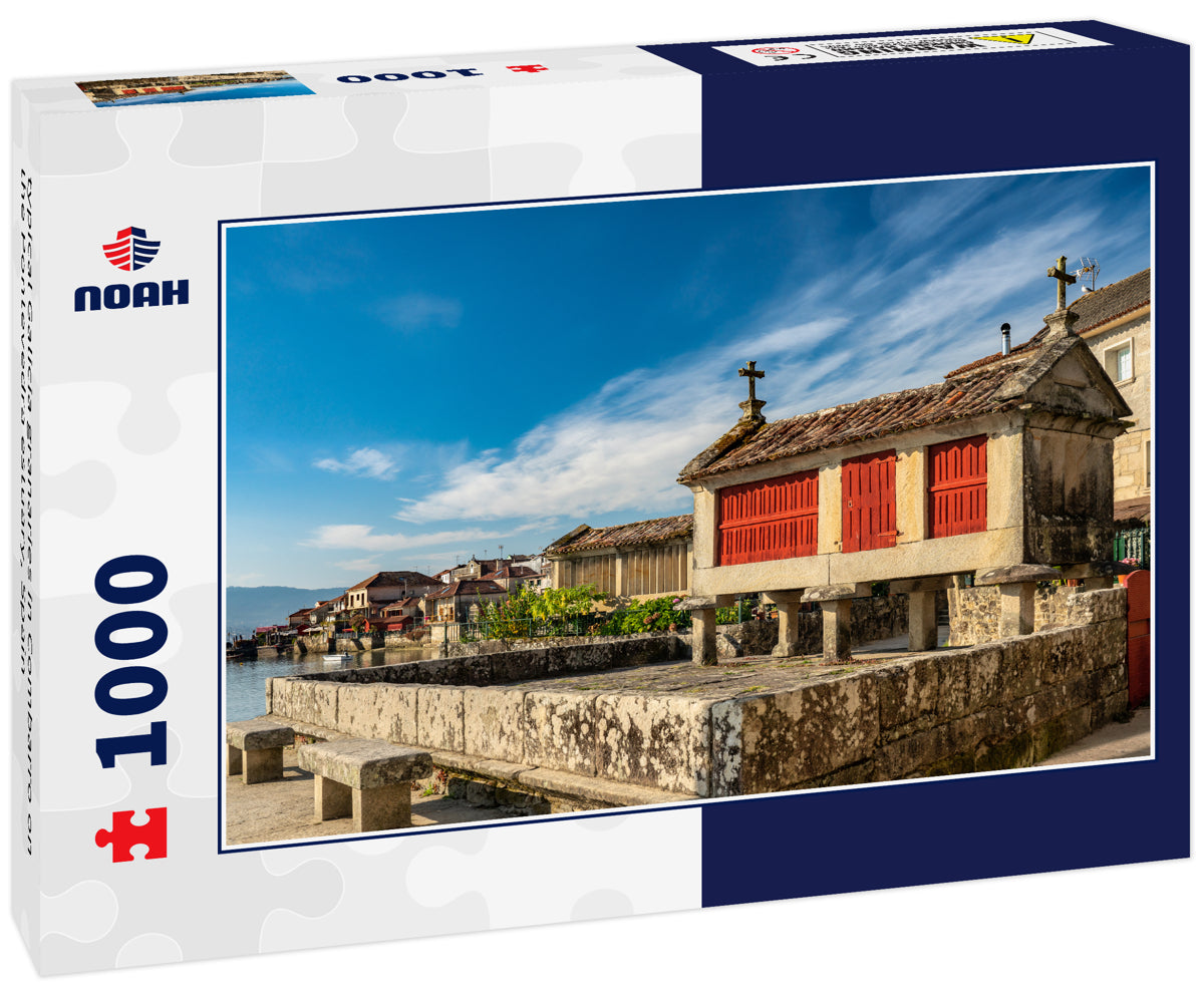 typical Galicia granaries in Combarro on the Pontevedra estuary, Spain