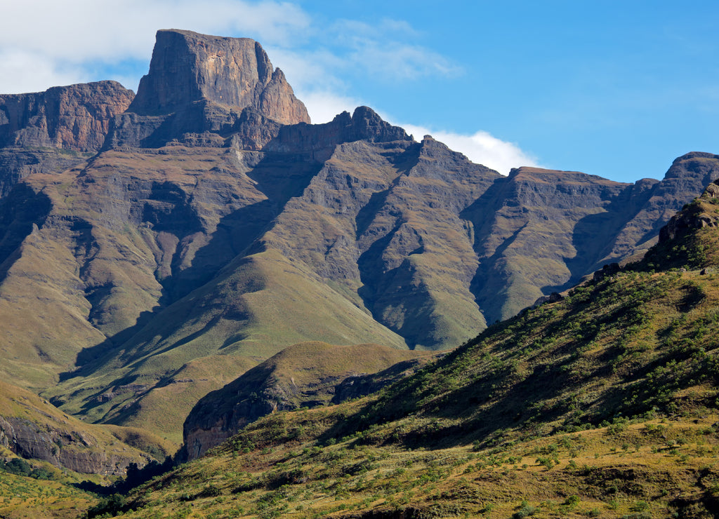 Sentinel peak in the amphitheater of the Drakensberg mountains, Royal Natal National Park, South Africa