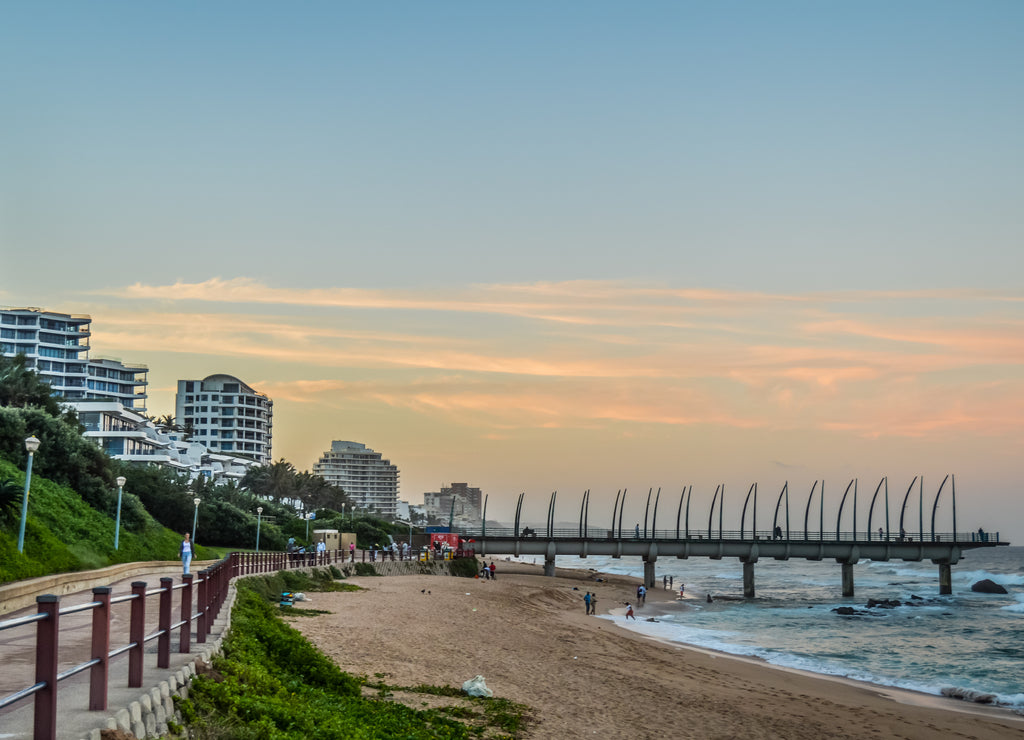 Beautiful Umhlanga Promenade Pier a whalebone made pier in Kwazulu Natal Durban North South Africa during sunset