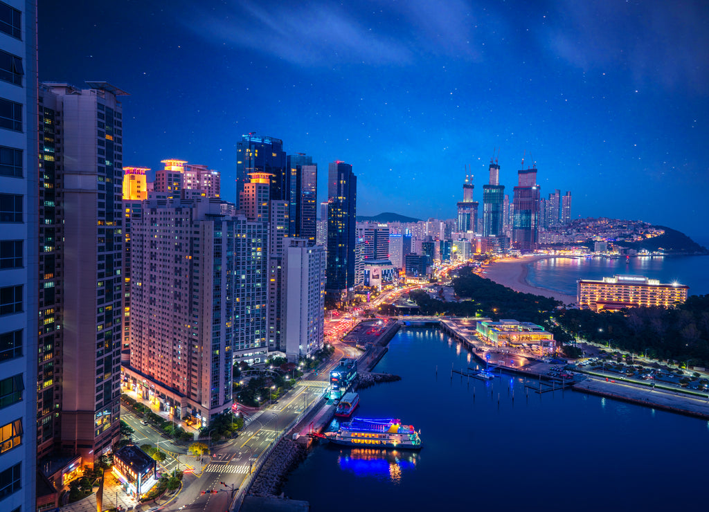 Busan beach with bule sky on summer, Busan city, South Korea