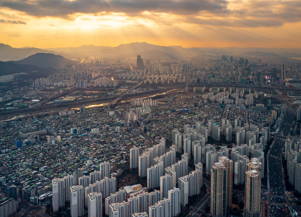 Jamsil area at sunset, Seoul, South Korea