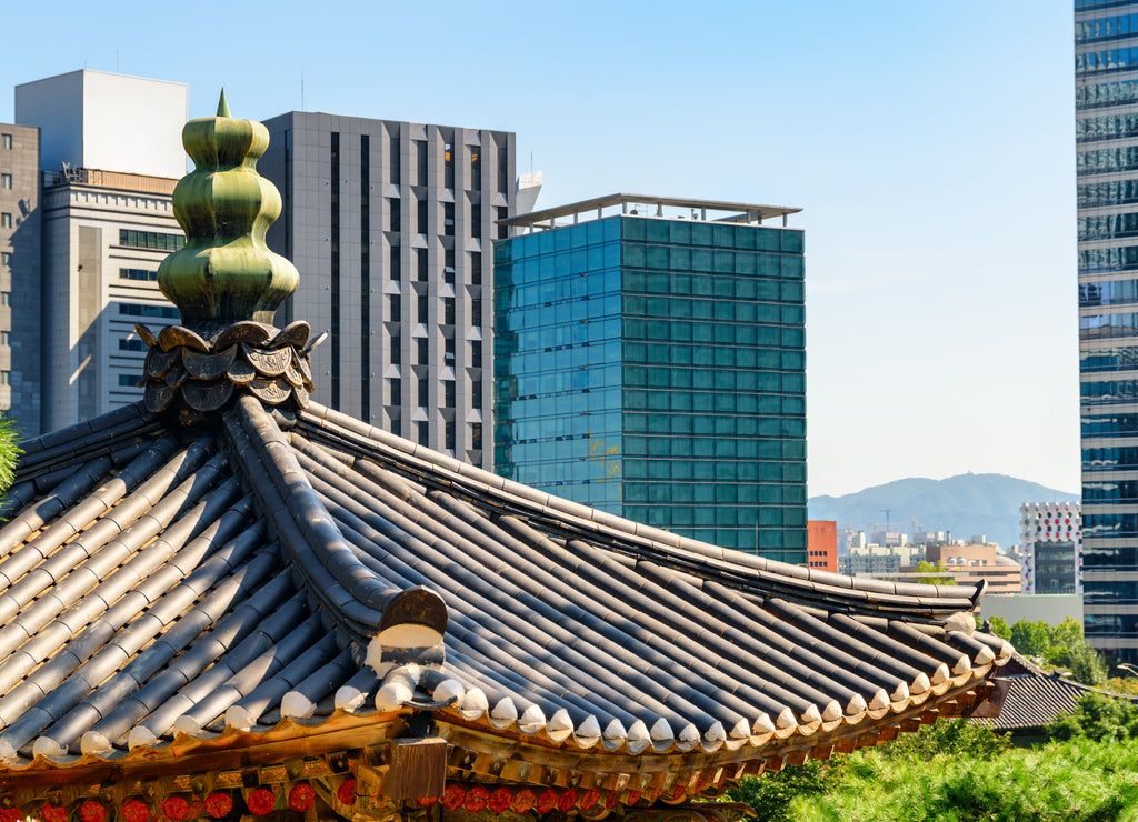 Traditional Korean tile roof of Bongeunsa Temple, Seoul