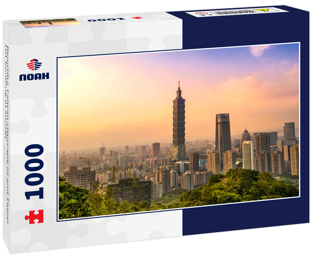Beautiful Taiwan cityscape of and Taipei 101 building at sunset