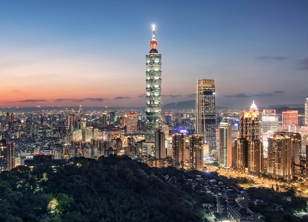 Taipei city viewed from the hill at sunset, Taiwan