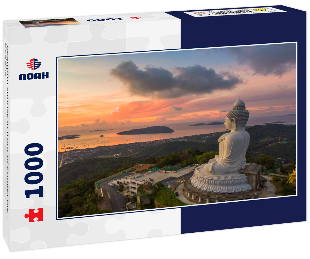 beautiful sunrise in front of Phuket big Buddha