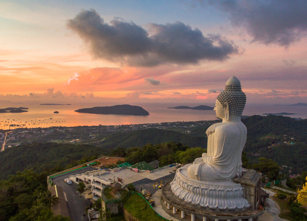 beautiful sunrise in front of Phuket big Buddha