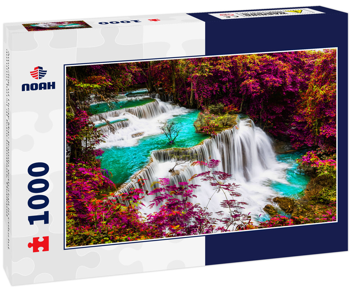 Amazing of Huay Mae Kamin waterfall in colorful autumn forest at Kanchanaburi, Thailand