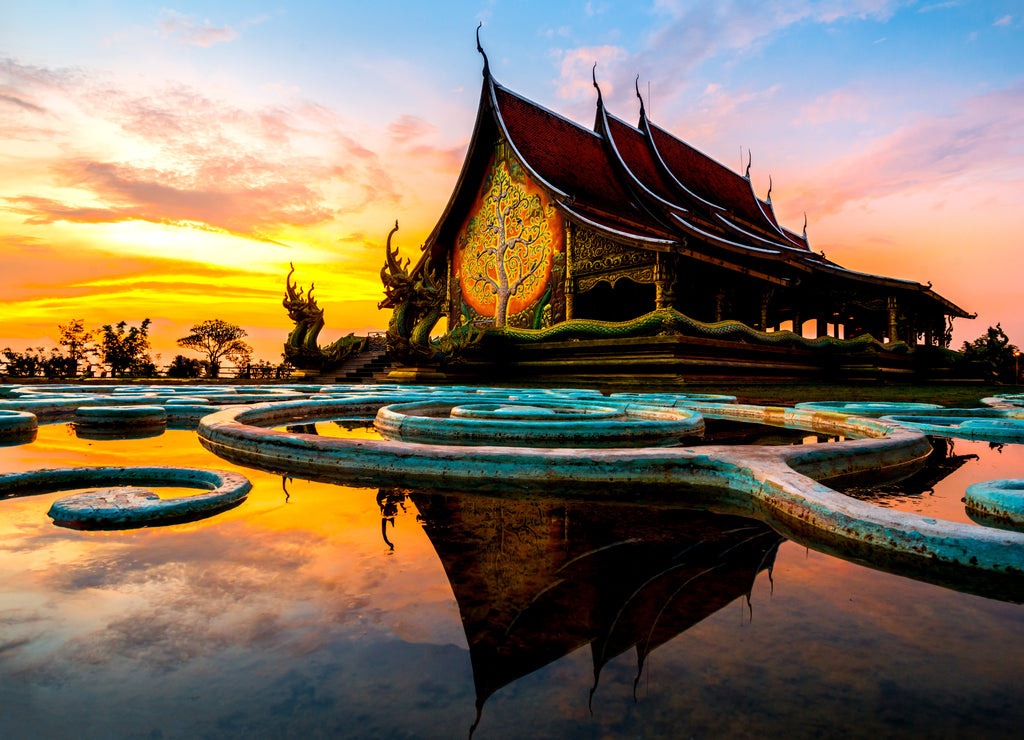 Amazing Temple Sirindhorn Wararam Phuproud in Ubon Ratchathani Province at twilight time, Thailand