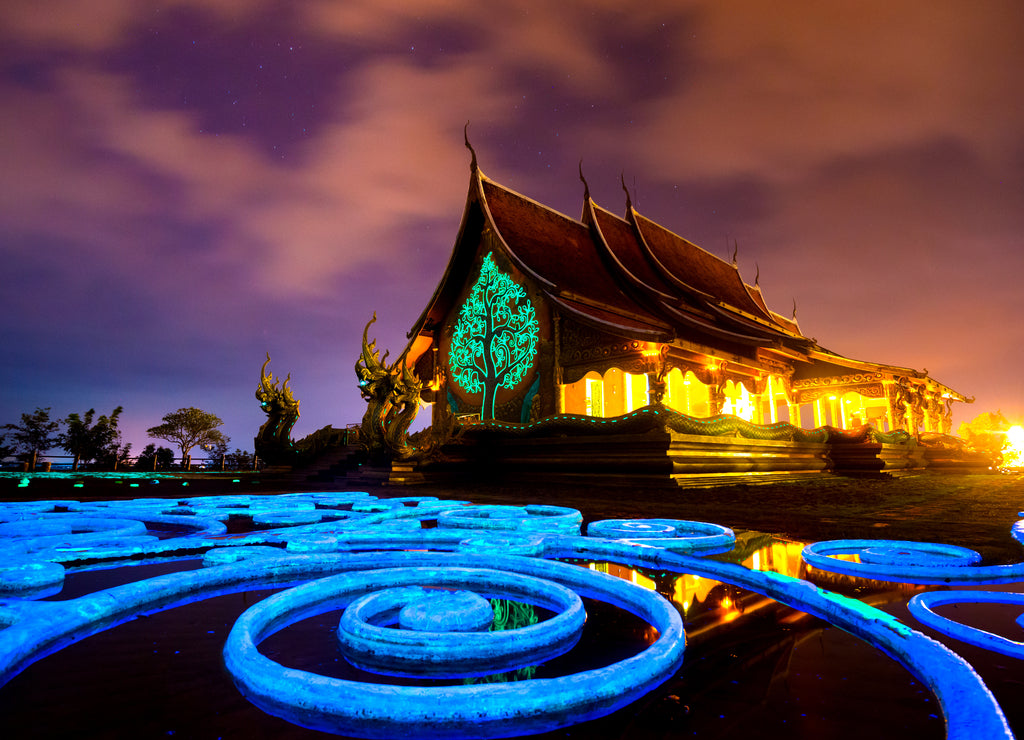 Amazing Temple Sirindhorn Wararam Phuproud in Ubon Ratchathani Province at twilight time, Thailand