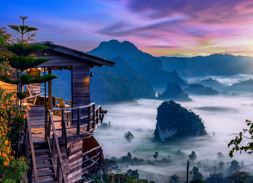 Sunrise and morning mist at Pha Chang Noi Viewpoint, Phu Langka National Park, Phayao Province
