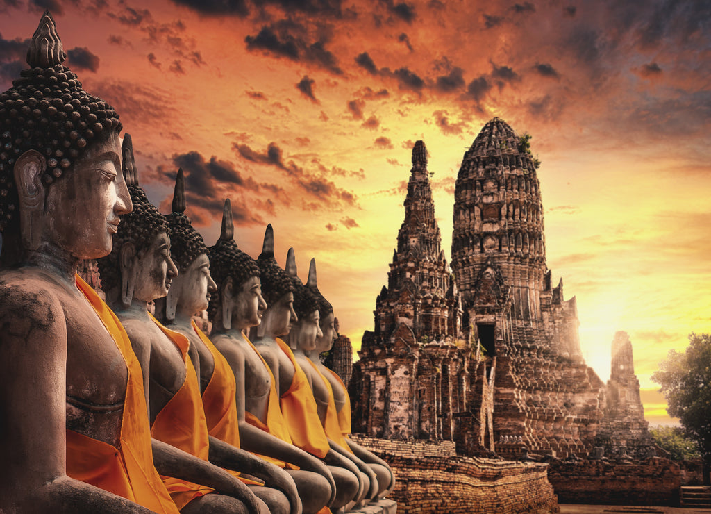 The ruin of Ancient Buddhism temple and religion pagoda in Ayutthaya Province, Thailand