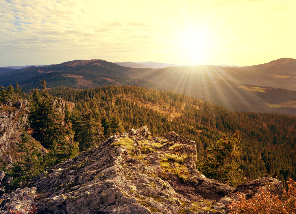 Sunset over the National park Sumava in Czech Republic